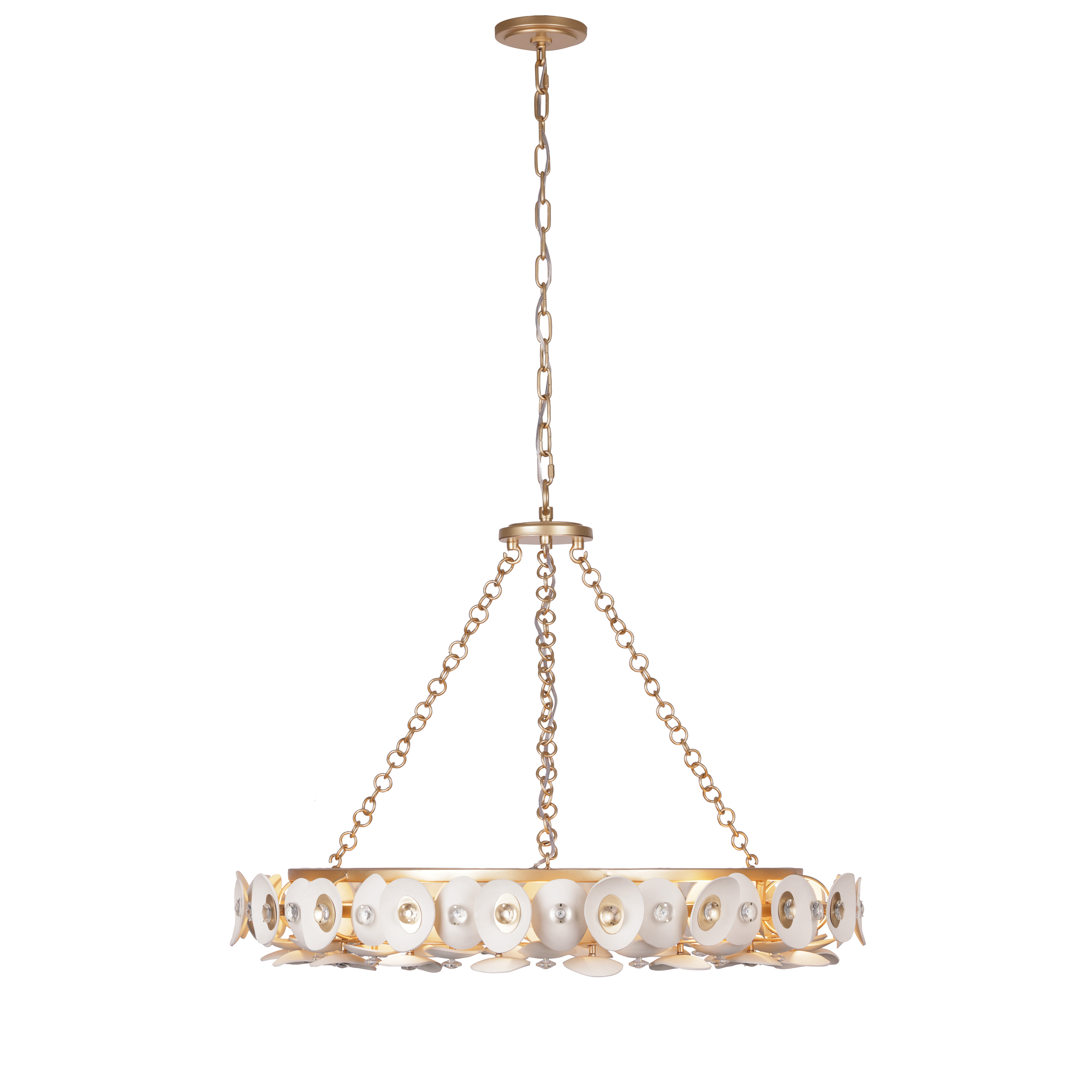 The Niu pendant brings warmth and sophistication with its unique coconut shell shades and crystal accents. The Fawn Gold finish adds luxe appeal while natural materials create an inviting, textured aesthetic perfect for coastal or organic modern interiors. - alternate view