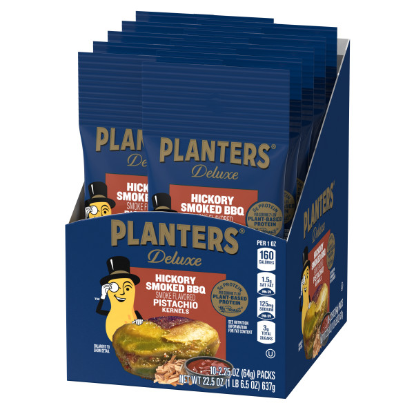 PLANTERS(r) Hickory Smoke Barbecue Pistachio Tube 2.25oz . C1RM - Front Right Open Case (Hi Res)