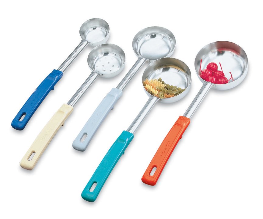 2-ounce solid round Spoodle® utensil with blue Grip ‘n Serv® handle