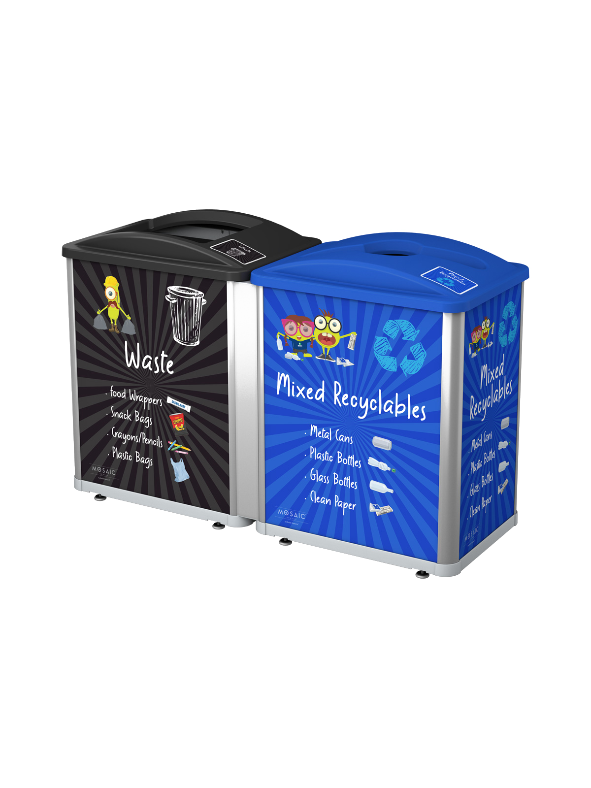 MOSAIC – Double – Junior – Waste-Mixed Recyclables – Full-Mixed – Silver-Black-Blue