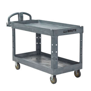 Rubbermaid Commercial, BRUTE® Heavy Duty Ergo Handle Utility Cart, Lipped Shelf, Large, Black