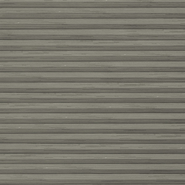 Horizontal corrugated metal roller shutter—narrow ridged slats spanning the frame—rolled fully down, closed; blocking light and view; plain gray surface suggesting a garage or storefront exterior in even daylight.