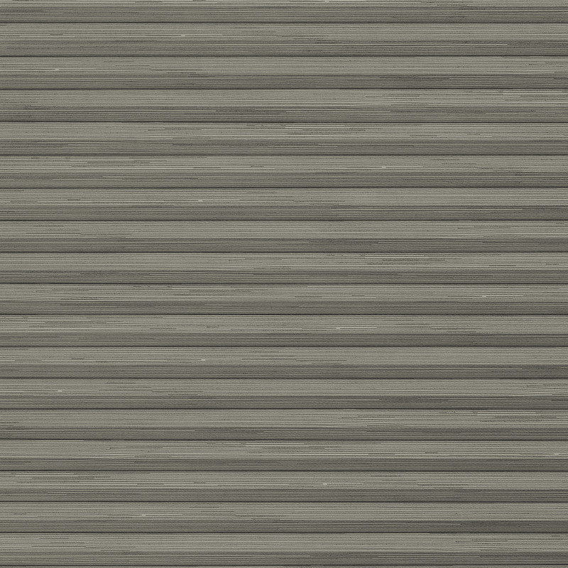 Horizontal corrugated metal roller shutterâ€”narrow ridged slats spanning the frameâ€”rolled fully down, closed; blocking light and view; plain gray surface suggesting a garage or storefront exterior in even daylight.