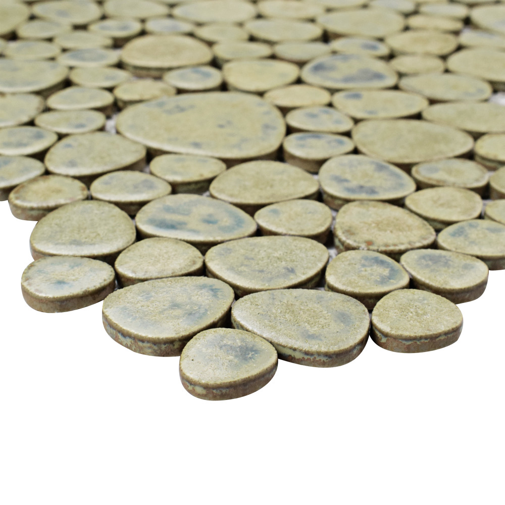 Sample – Pebble Green Moss Porcelain Mosaic Tile