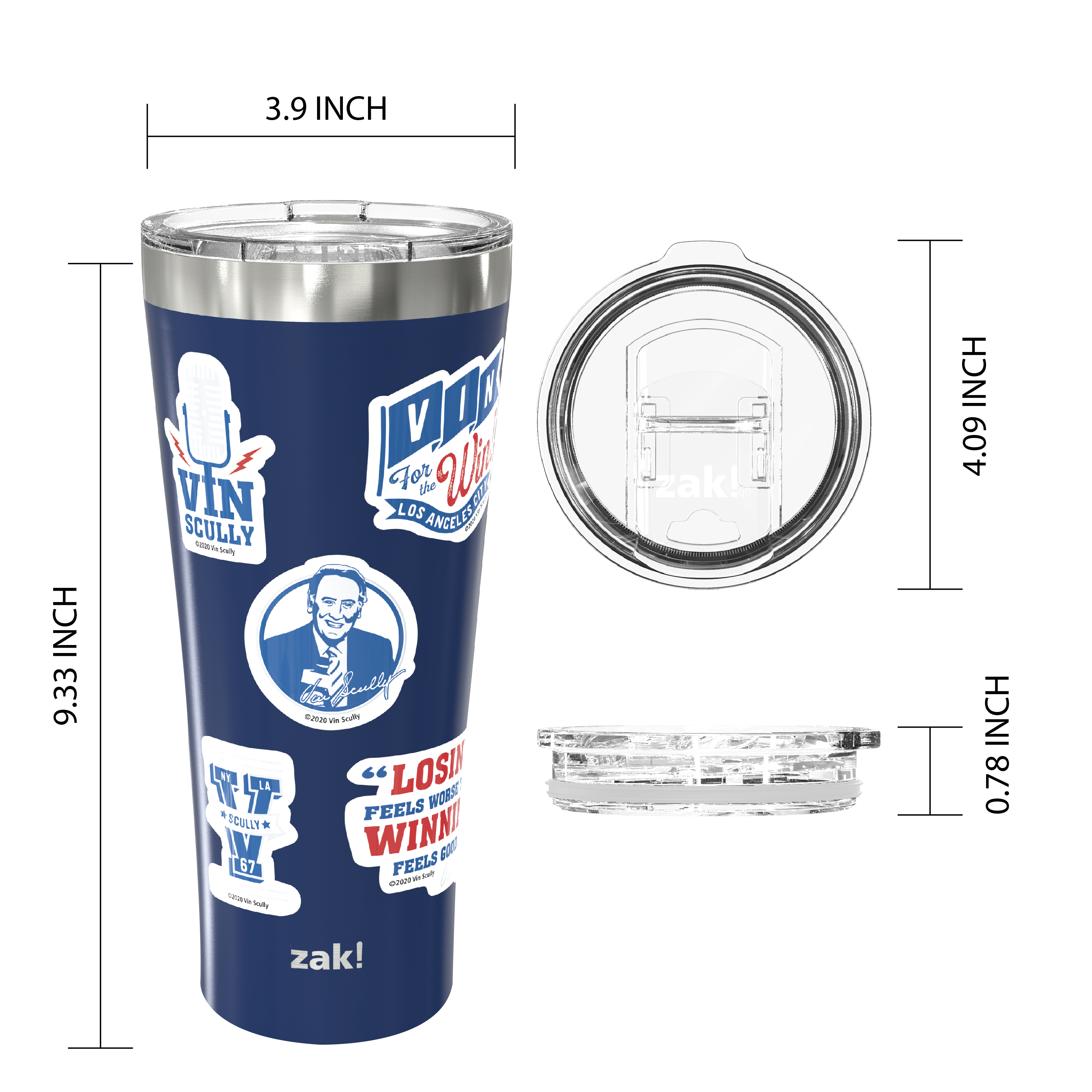 Zak Hydration 30 ounce Vacuum Insulated Stainless Steel Tumbler, Vin Scully, 2-piece set slideshow image 6