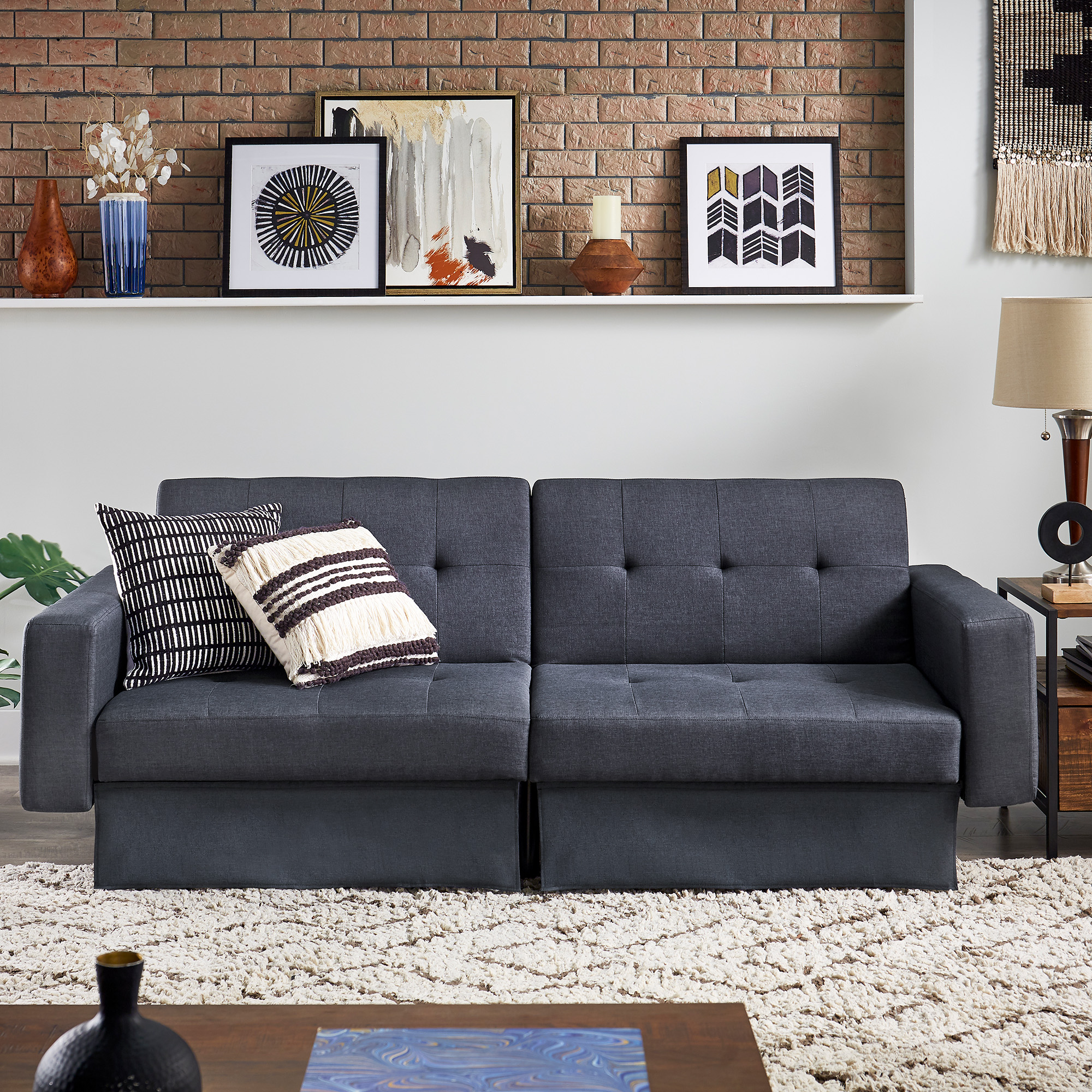 Full 80” Wide Tufted Fabric Convertible Futon