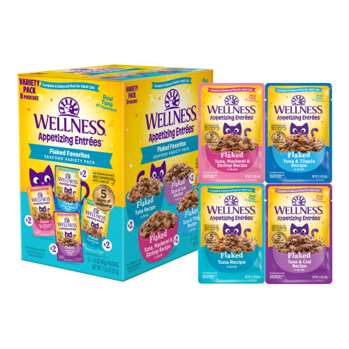 Wellness Appetizing Entrees Variety Packs Flaked Favorites, Seafood Variety Pack (1.4 oz) Front packaging