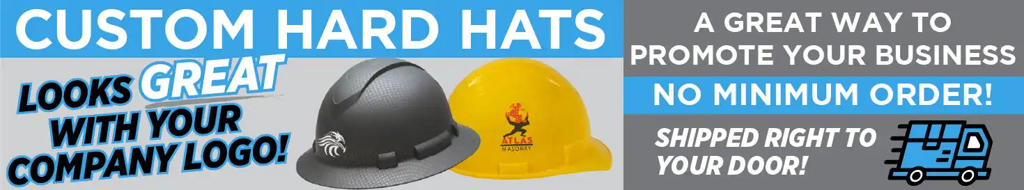 Custom Hard Hats Banner Image: Looks great with your logo. A great way to promote your business. No minimum order. Shipped right to your door!