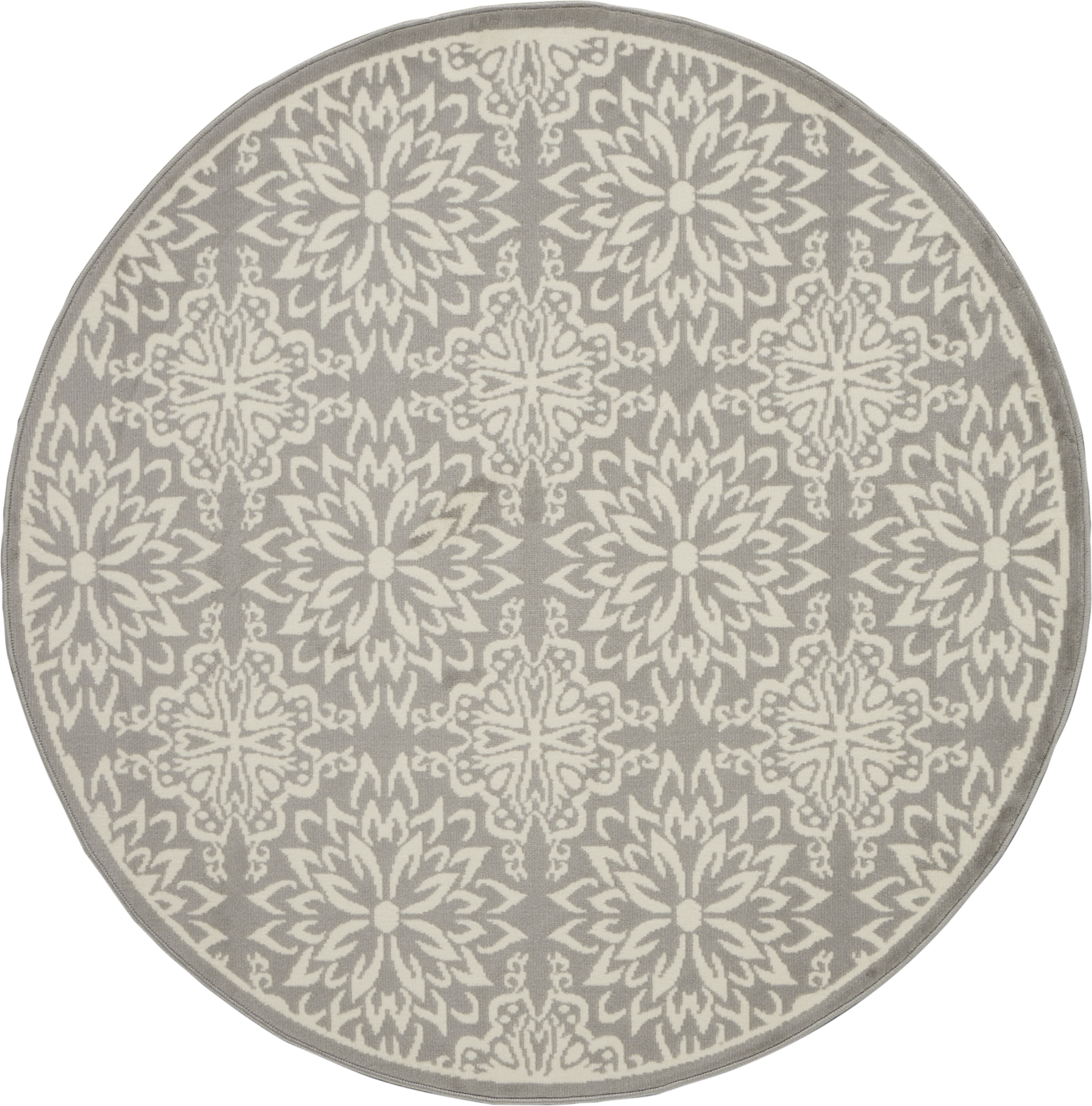 Nourison Jubilant 5'3" x Round Ivory Grey Farmhouse Indoor Rug