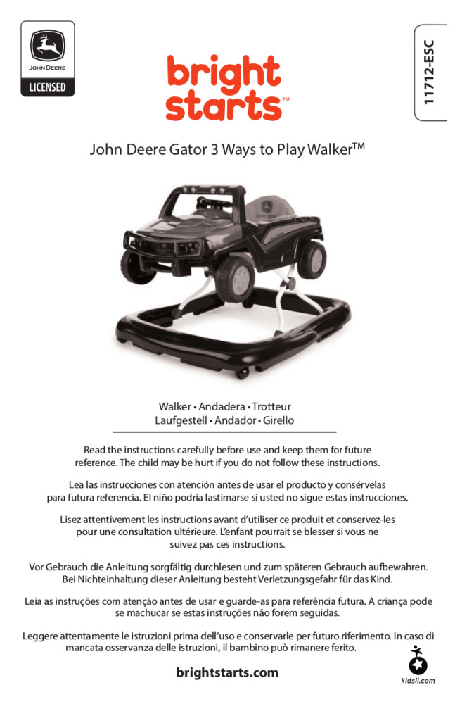 Bright Starts 3 Ways to Play John Deere Gator Baby Walker with Activity