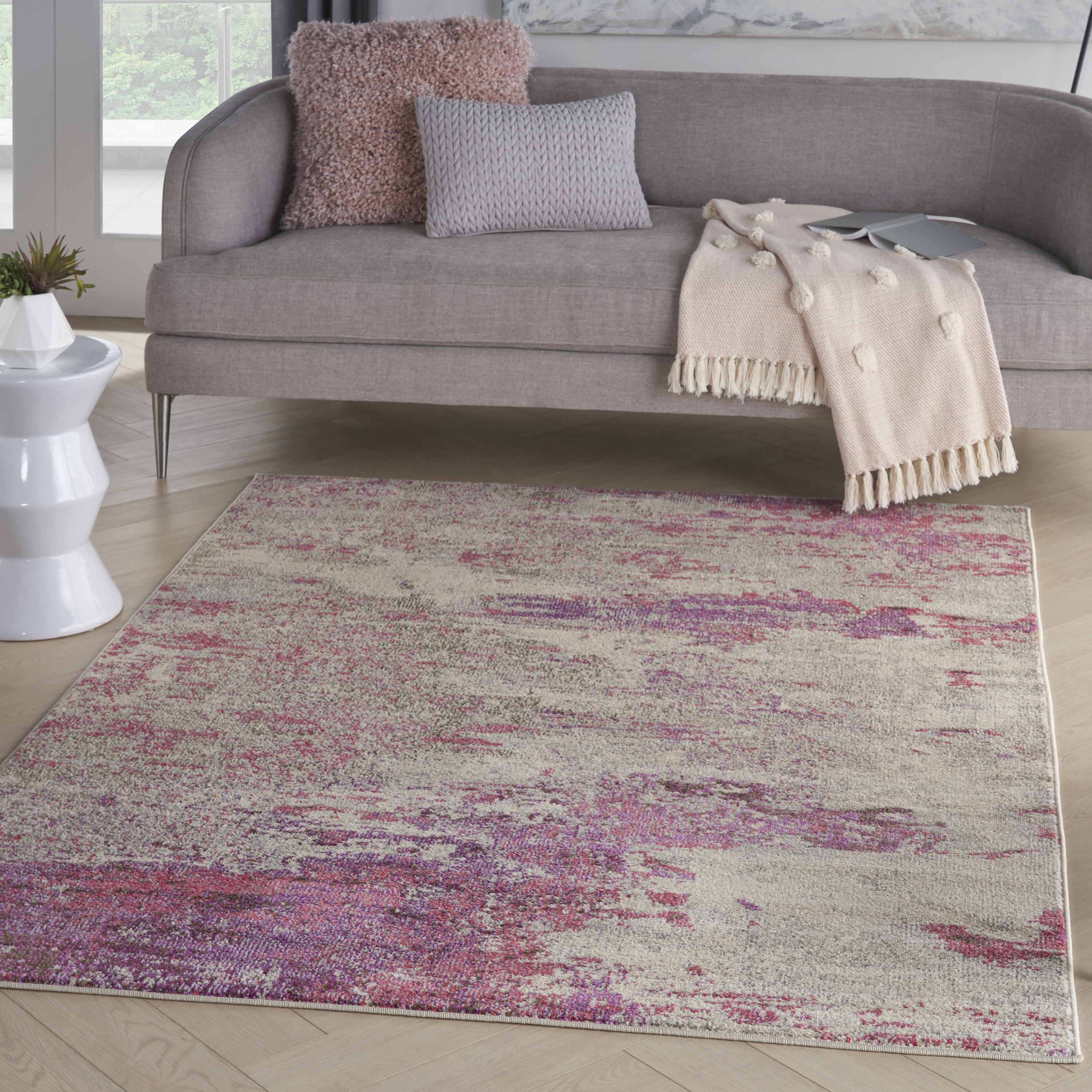 Nourison Celestial 5'3" x 7'3" Ivory Pink Modern Indoor Rug