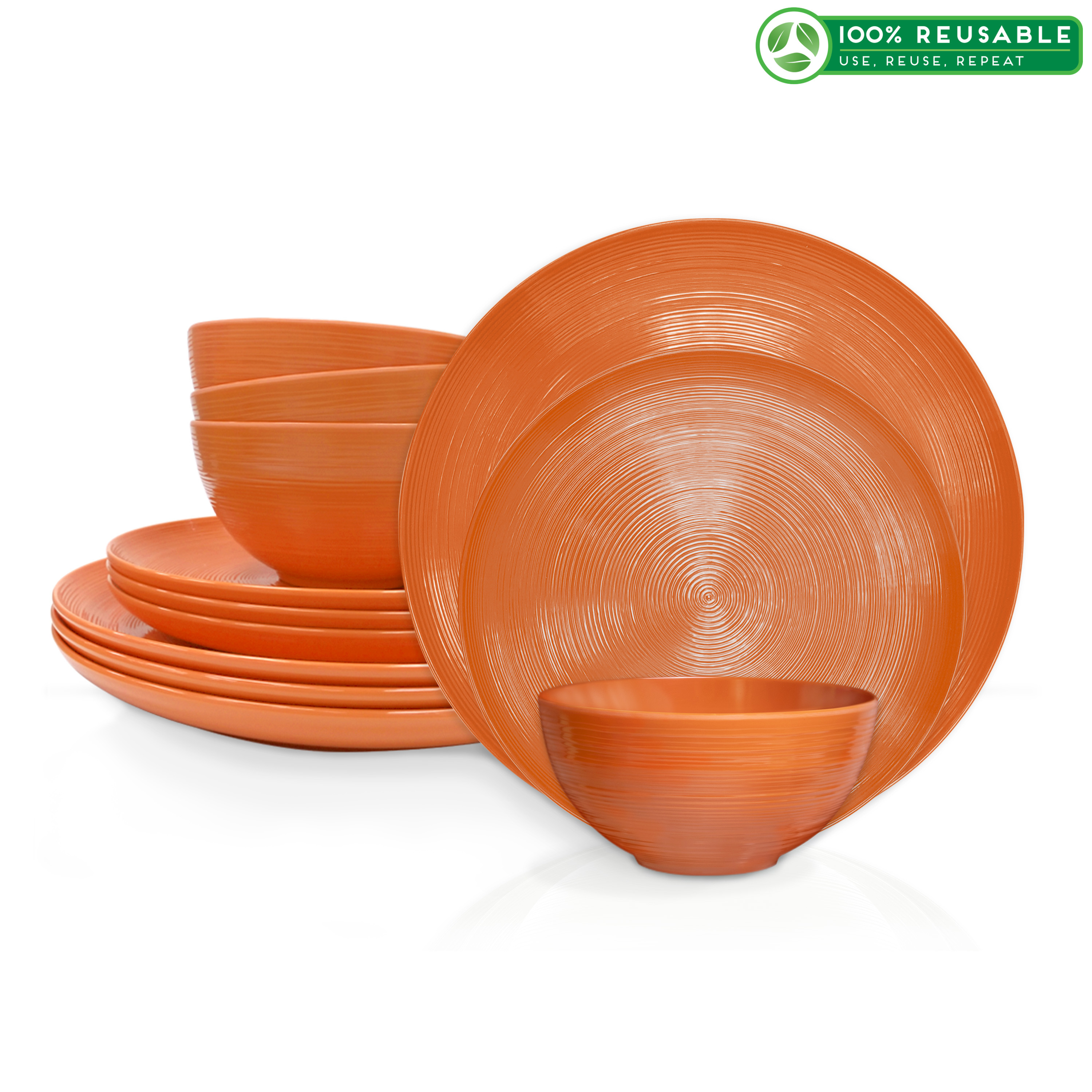 American Conventional Plate & Bowl Sets, Orange, 12-piece set slideshow image 1 American Conventional Plate & Bowl Sets, Orange, 12-piece set slideshow image 1