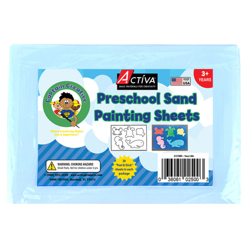 Preschool Sand Art Sheets, Sea Life Theme, 5x7 in, 30 Sheets
