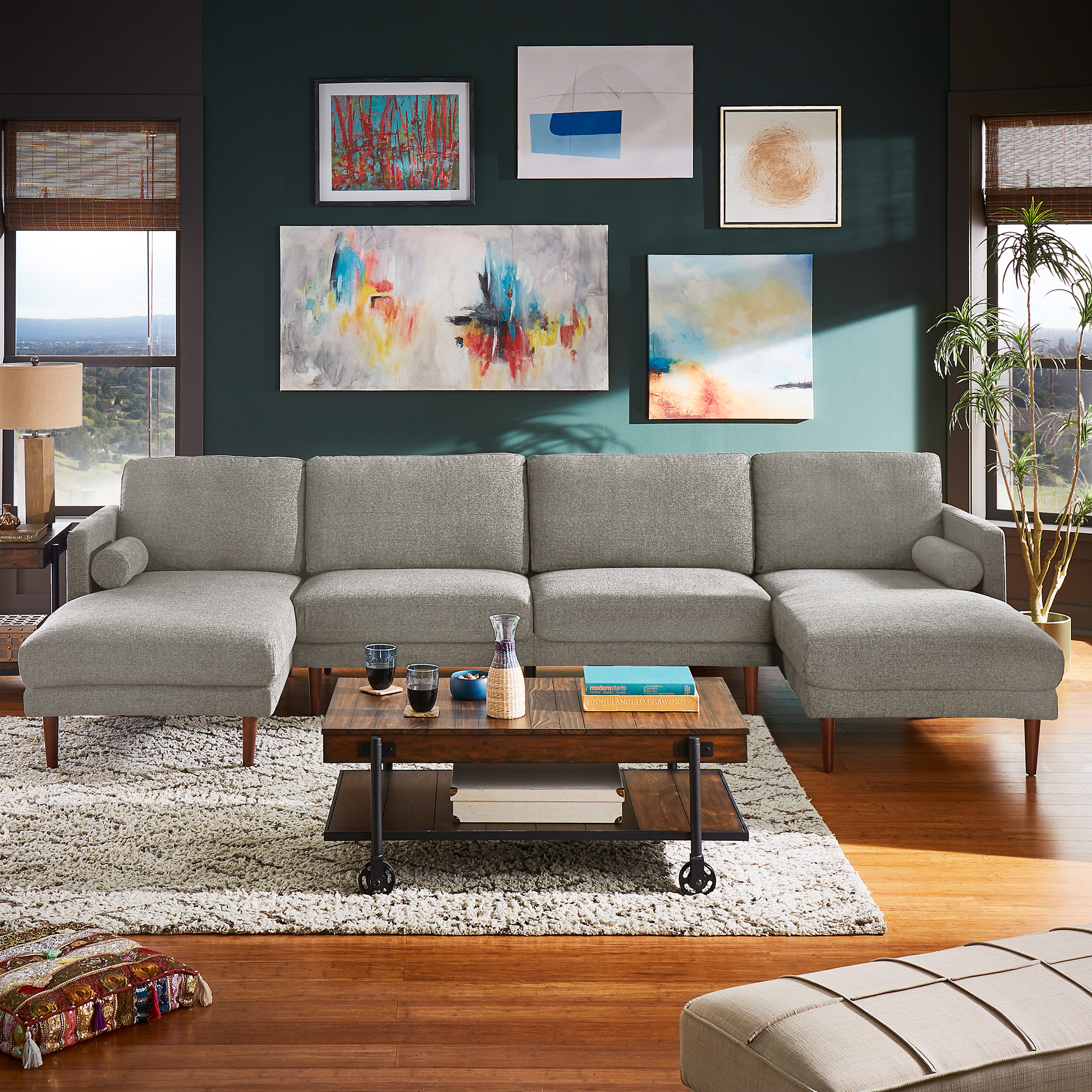 Mid-Century Upholstered Sectional Sofa