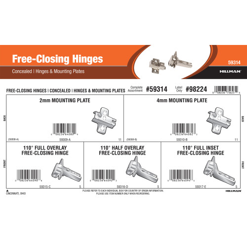 Free-Closing Hinges Assortment (Concealed Hinges & Mounting Plates)