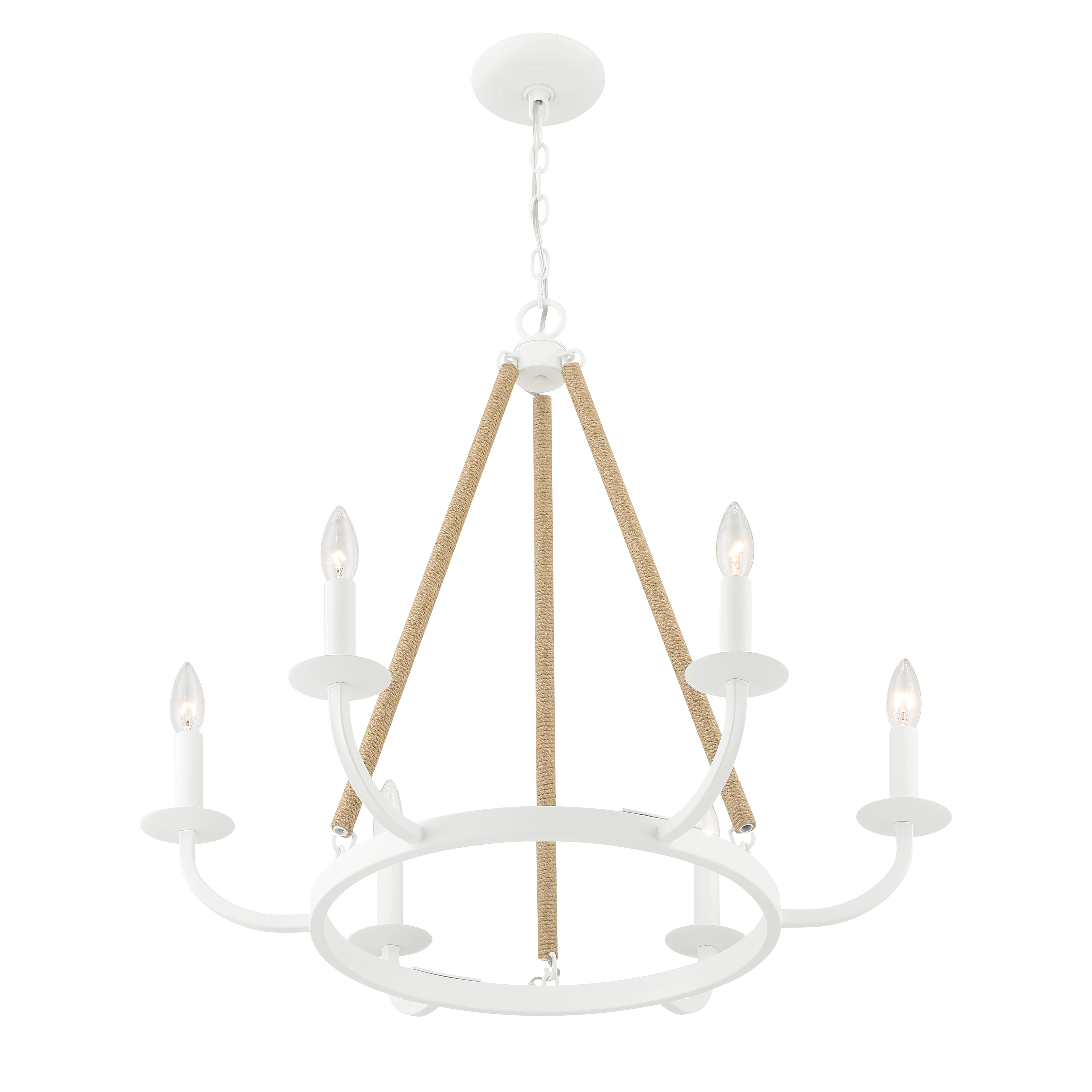 The Lanton 6-Light Chandelier brings contemporary sophistication with its clean lines and soft Sand White finish. At 28 inches wide, it's perfectly sized for medium dining spaces while the adjustable chain allows customization. - alternate view