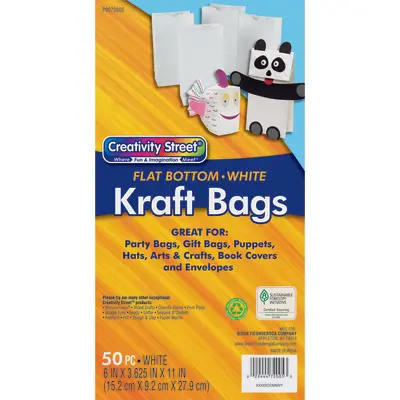 Creativity Street  Kraft Bag, White,  6" x 3-5/8" x 11", 50 Bags