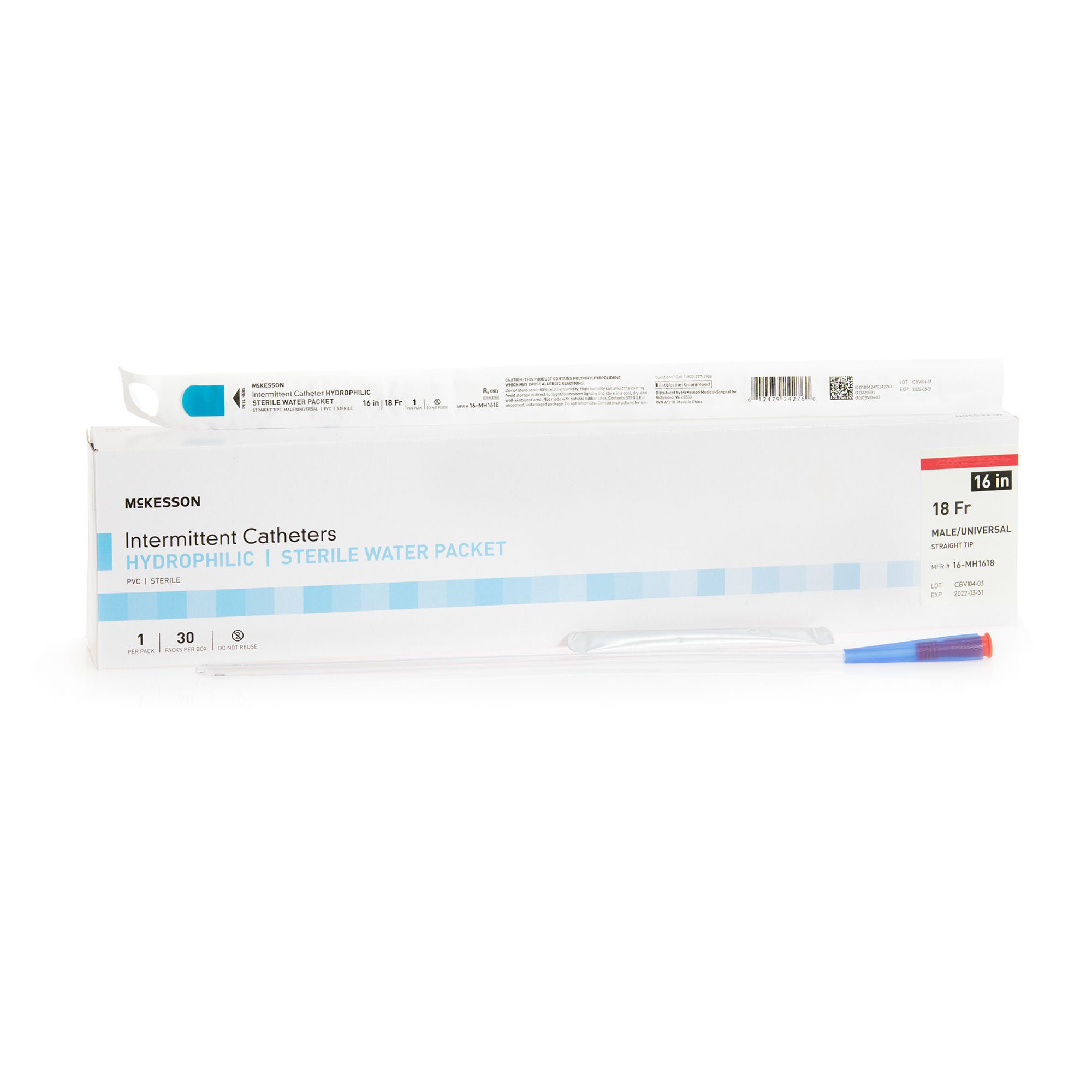 McKesson Brand CATHETER, URETH STRT TIP HYDROPHILIC 18FRX16" (30/BX)