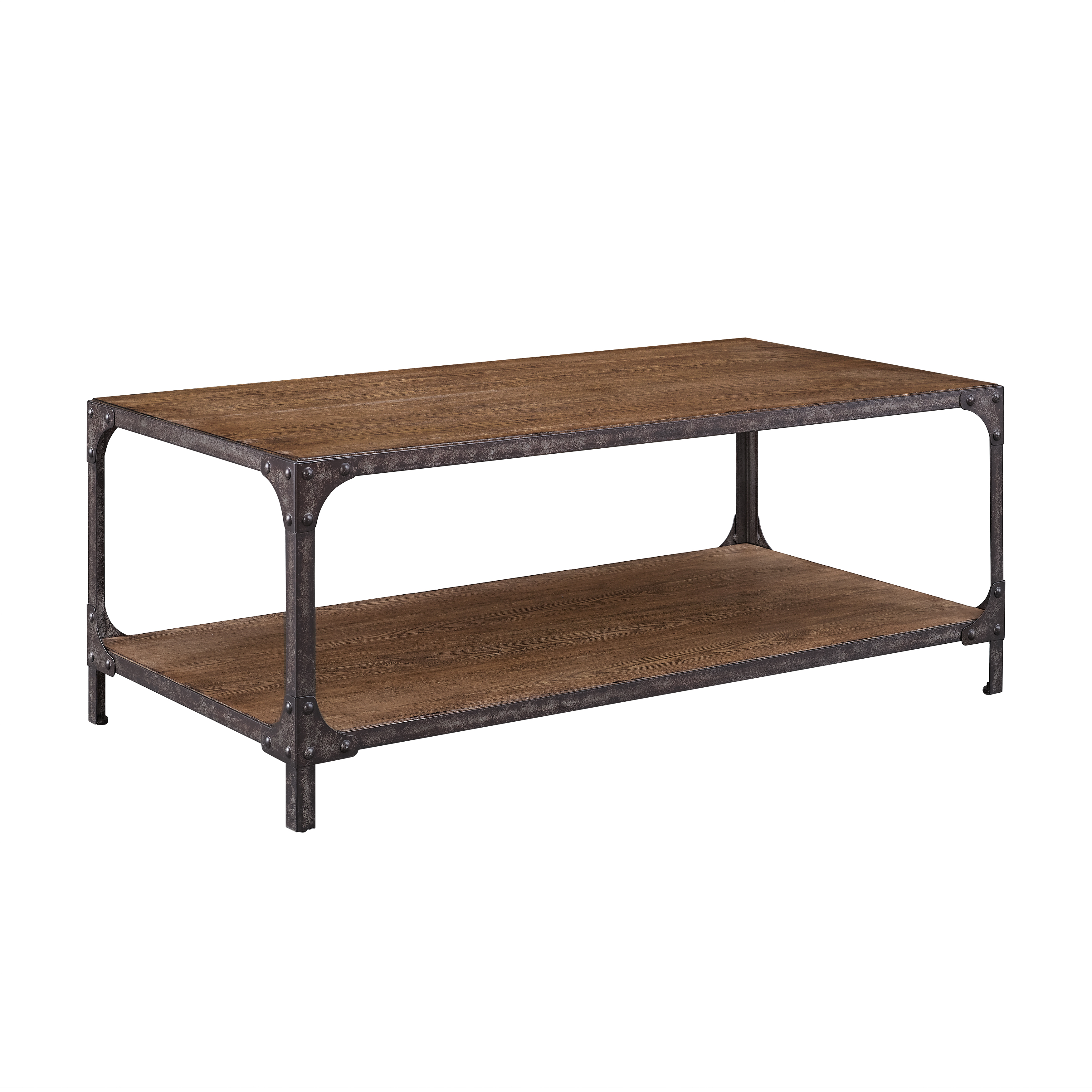Antique Metal Frame Hardwood Solids Coffee Table With Brown Finish DS