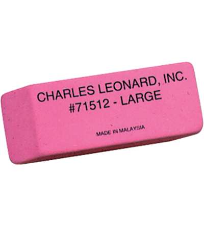 Natural Rubber Wedge Pink Erasers, Large, Box of 12
