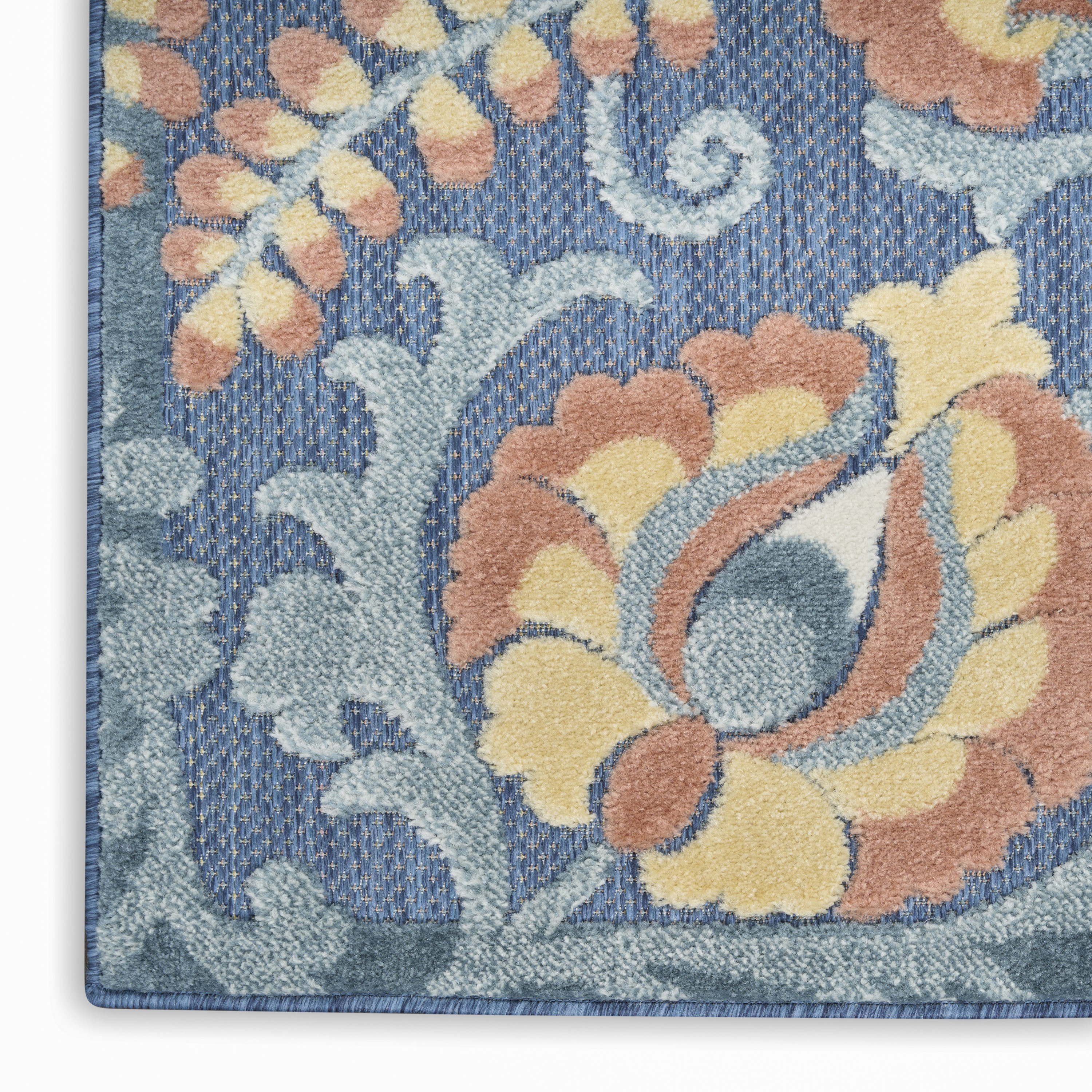 Nourison Aloha 7'10" x 10'6" Blue Rose Farmhouse Rug