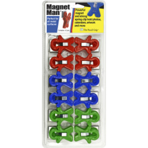 Magnet Man Magnetic Clip, Assorted Colors, Clamshell, Pack of 12