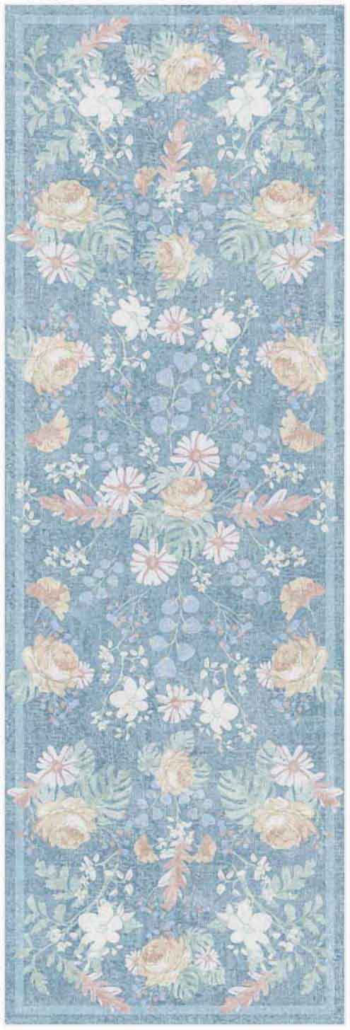 Nourison Botanical Washables 2' x 6' Blue Multicolor Farmhouse Indoor Rug