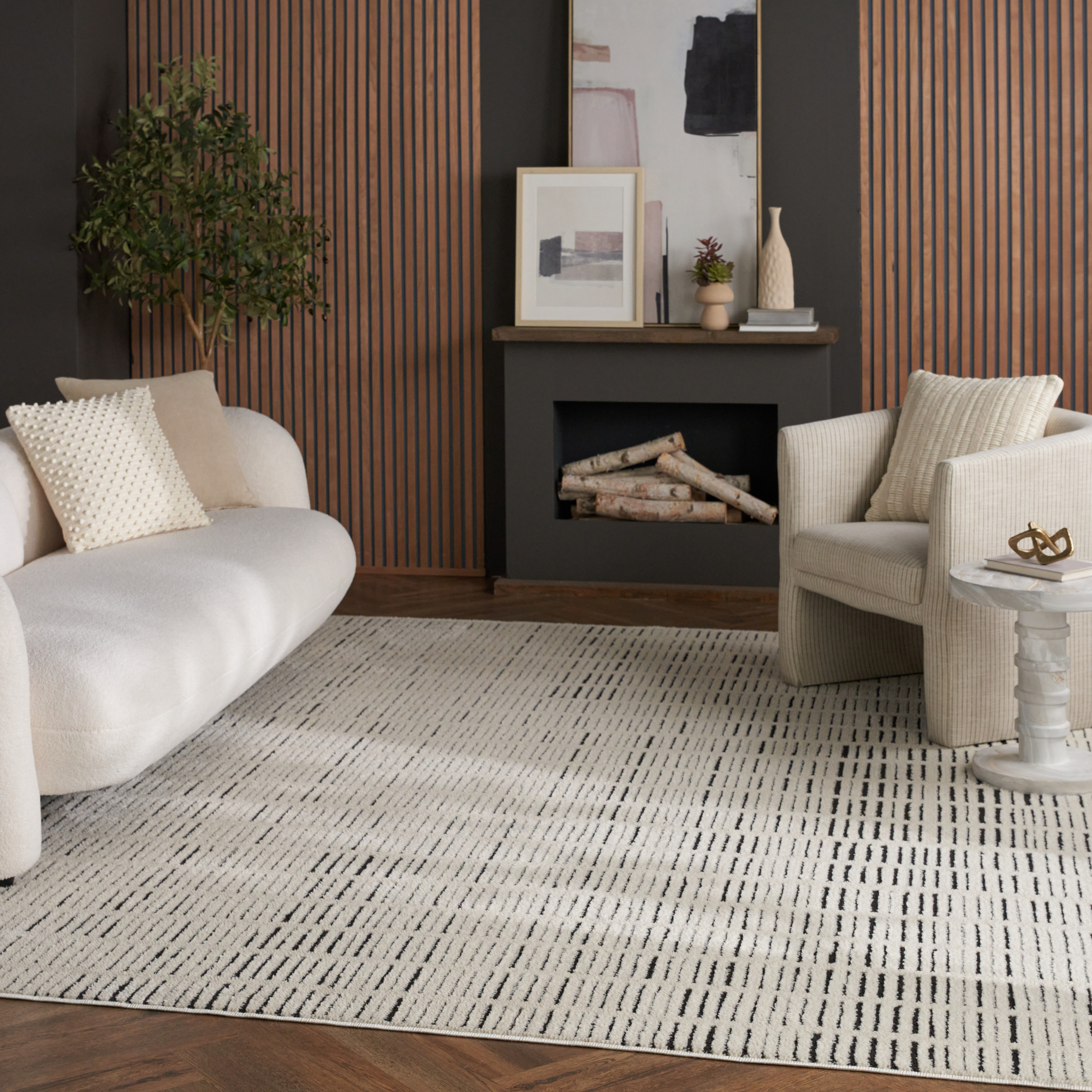 Nourison Modern Comfort 7'10" x 9'10" Ivory Black Scandinavian Indoor Rug