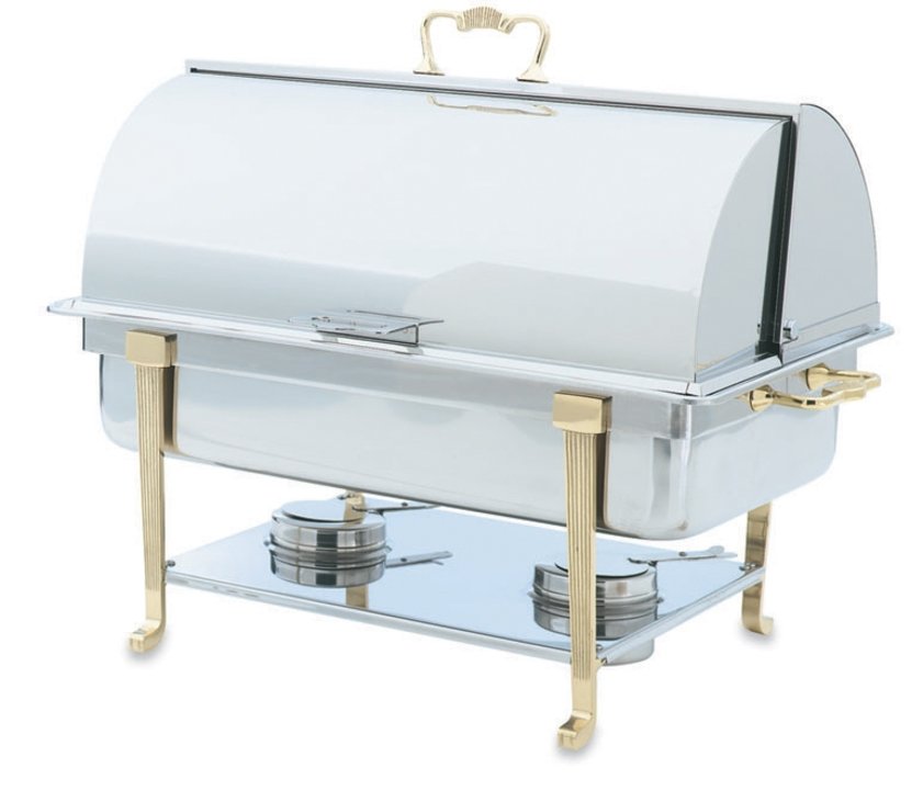 9-quart (8.6L) Roll Top Rectangular Chafer with Classic Brass Trim