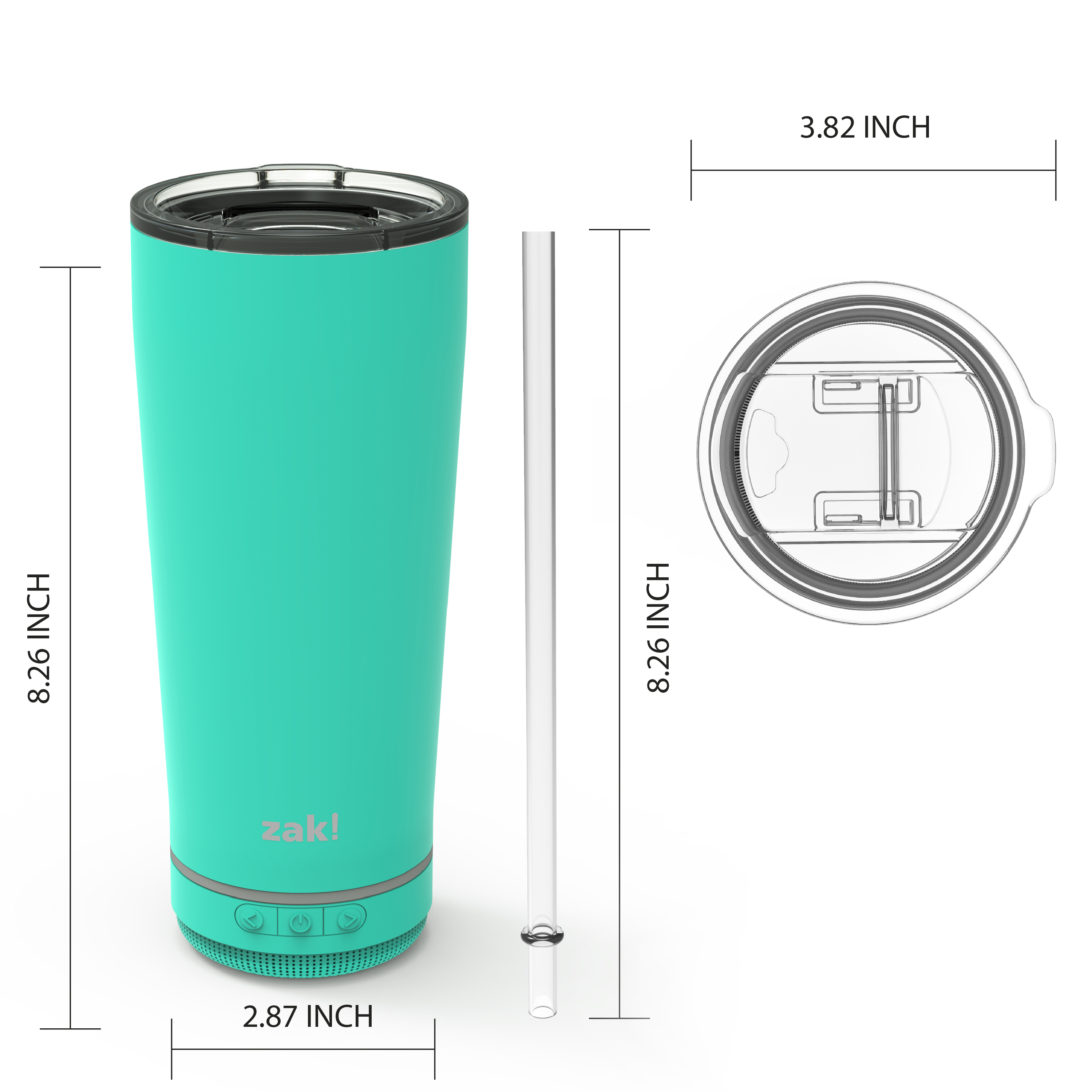 Zak Play 18 ounce Stainless Steel Tumbler with Bluetooth Speaker, Teal slideshow image 8 Zak Play 18 ounce Stainless Steel Tumbler with Bluetooth Speaker, Teal slideshow image 8