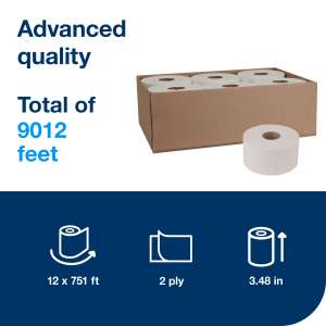 SCA11020602, Tork,  T2 Advanced Soft Jumbo Roll Tissue, 2 ply, 3.48in x 750.71ft, 7.4in Dia