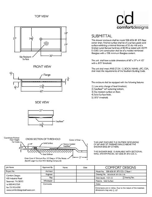 Spec Sheet — Cd Shower Base Spec Sheet Ssb 6036bf Col C