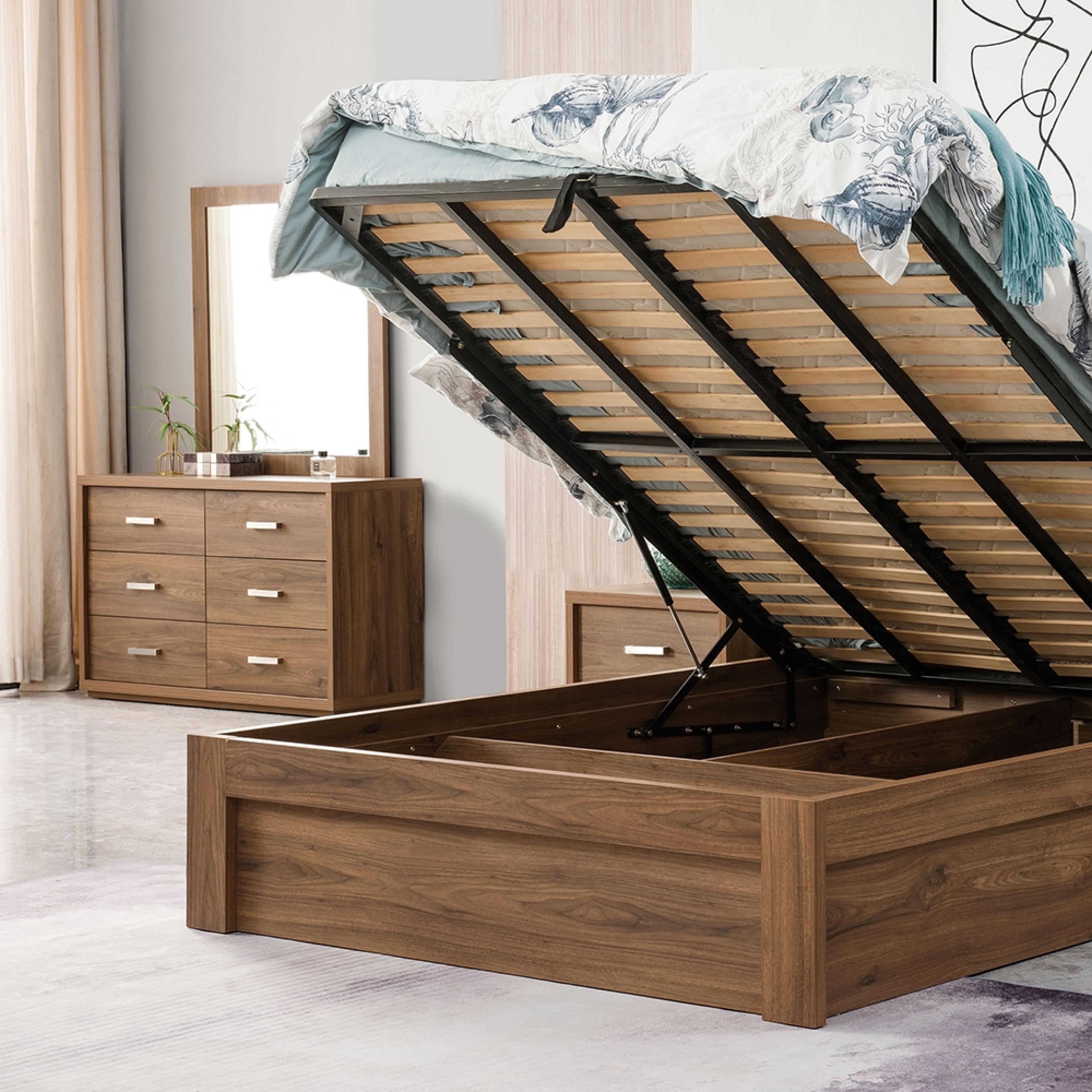 Product image of the  Bellevue Bed Frame, Front Slat Gas Lift Base, Rustic Walnut from Forty Winks