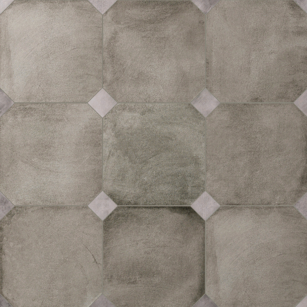 Laverton Octagon Grafito with Taco Gris 7-7/8 in. x 7-7/8 in. Porcelain Floor and Wall Tile