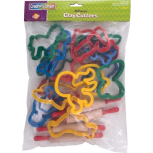 Jumbo Dough & Clay Cutter Set with Rolling Pin, Assorted Shapes, Approx. 4", 20 Pieces