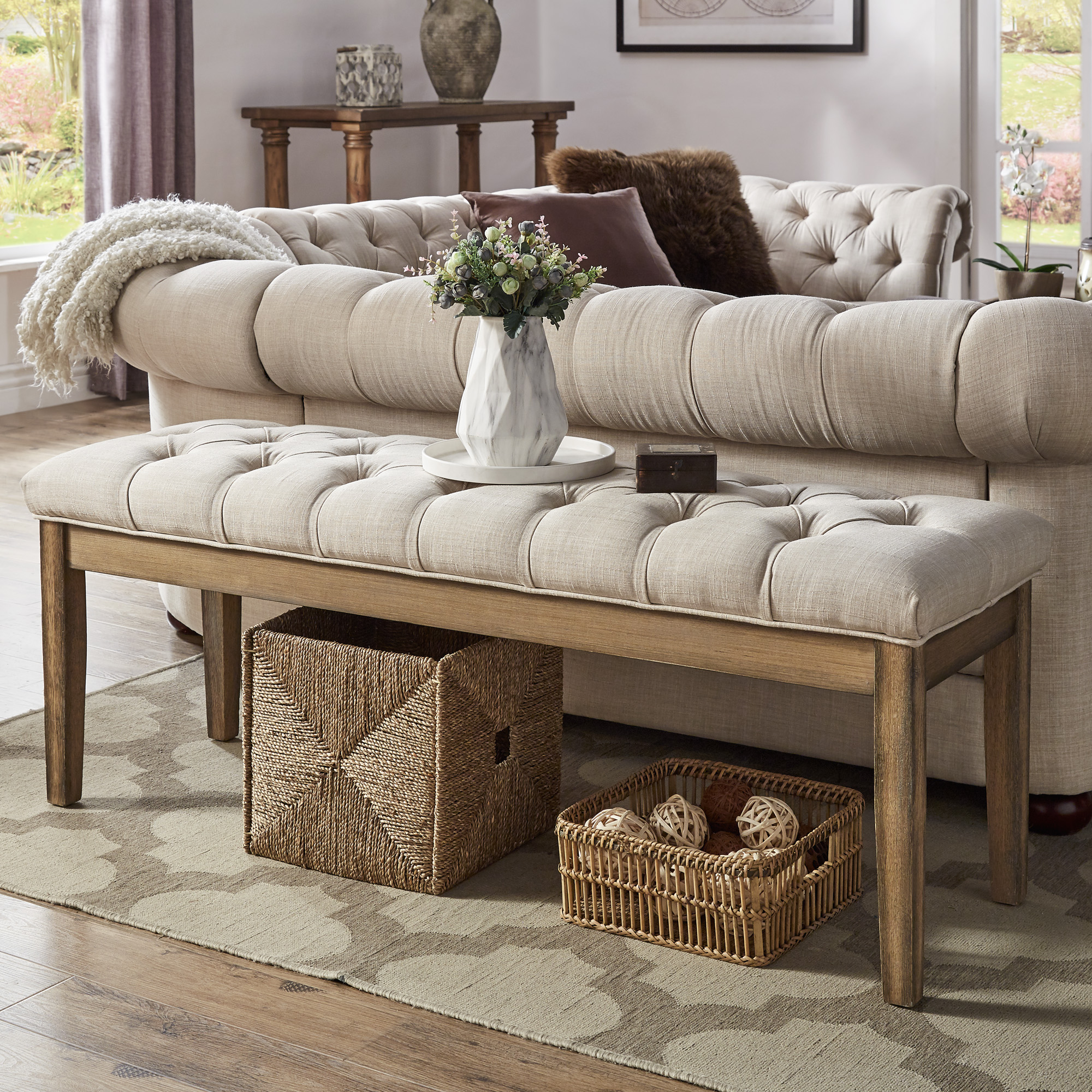 Premium Tufted Reclaimed 52-inch Upholstered Bench