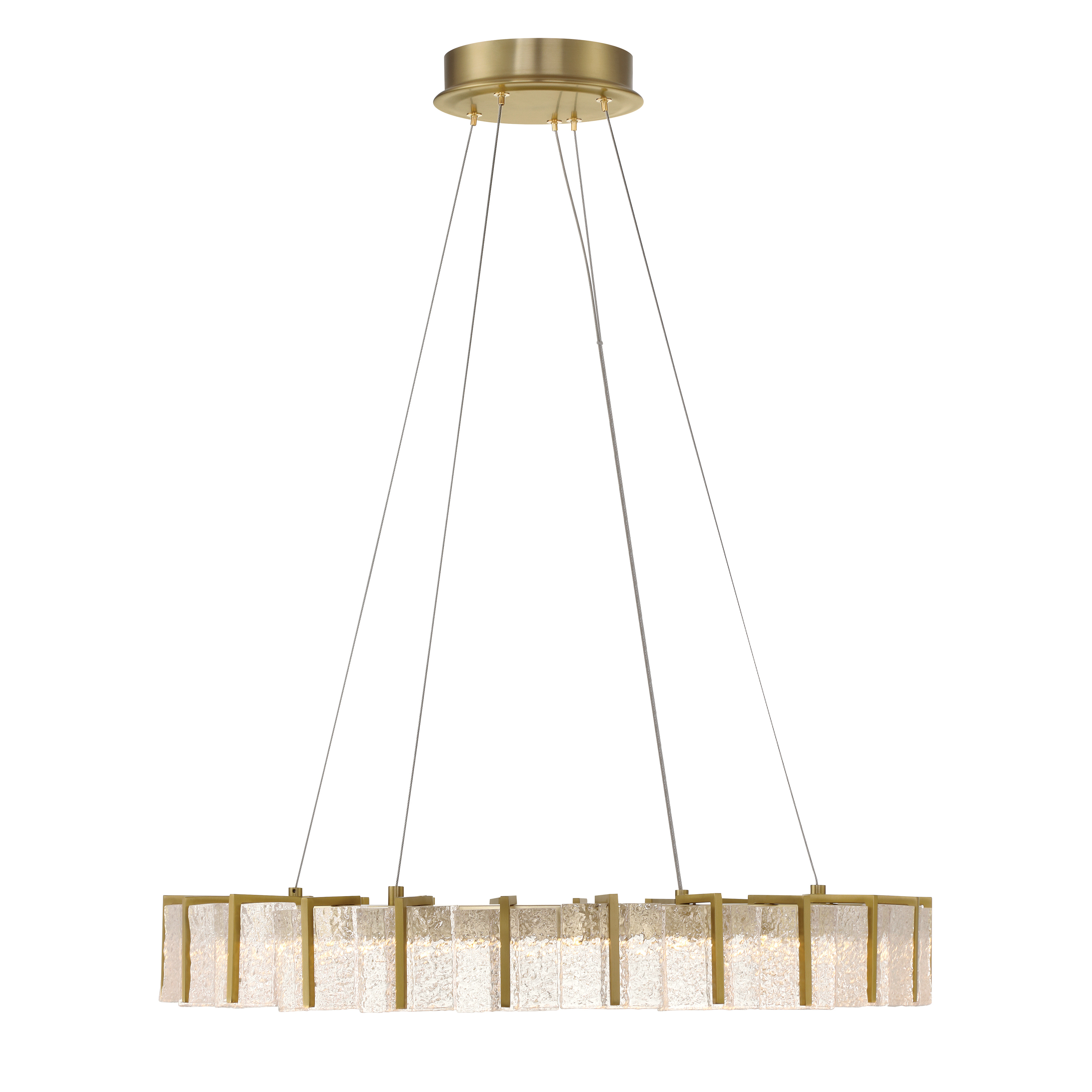 The Sevryn LED Pendant combines contemporary design with timeless elegance, featuring cast clear textured crystal glass that creates beautiful light diffusion. The soft brass finish adds warmth while the integrated LED provides energy-efficient, high-quality illumination with excellent color rendering. - alternate view