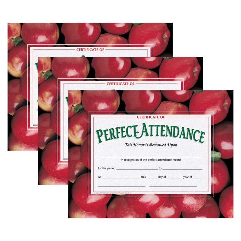 Certificate of Perfect Attendance, 30 Per Pack, 3 Packs