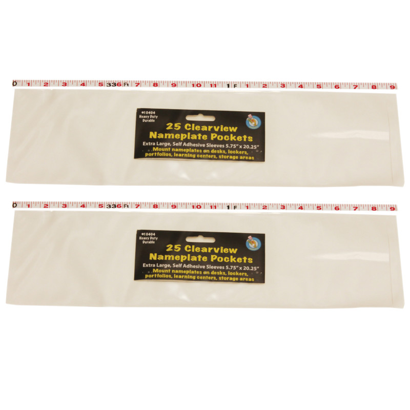 Clear View Self-Adhesive Extra Large Name Plate Pocket 5.75" x 21", 25 Per Pack, 2 Packs