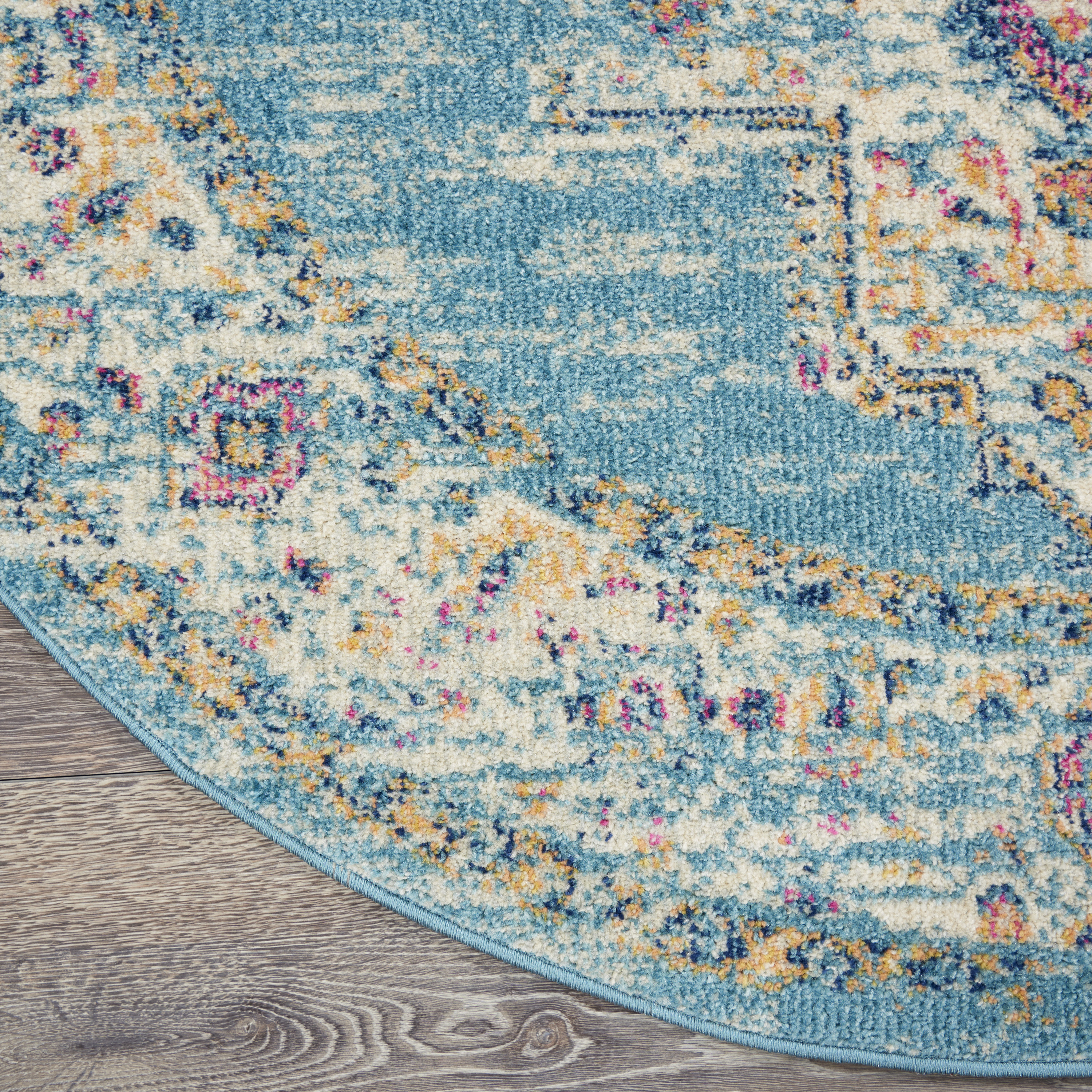 Nourison Passion 5' x Round Light Blue Bohemian Indoor Rug