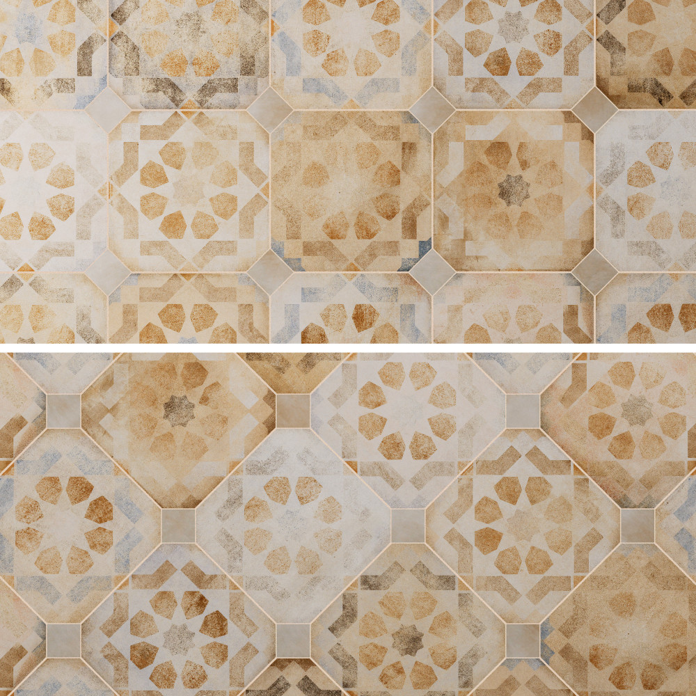 Laverton Octagon Deco Multicolor with Taco Arena 7-7/8 in. x 7-7/8 in. Porcelain Floor and Wall Tile