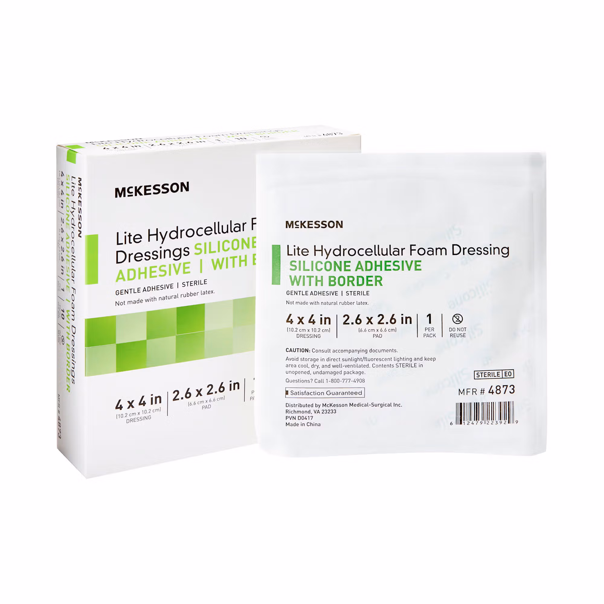McKesson Lite Hydrocellular Foam Dressings w/ Border & Silicone Adhesive, 4 x 4"