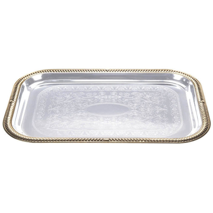 Large Odyssey rectangular serving tray with gold trim