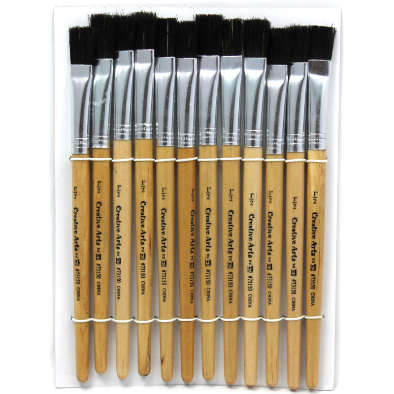 Flat+Tip+Easel+Paint+Brushes%2C+Short+Stubby+Handle%2C+0.50+Inch%2C+Natural+Handles%2C+Black+Bristles%2C+12%2FPack
