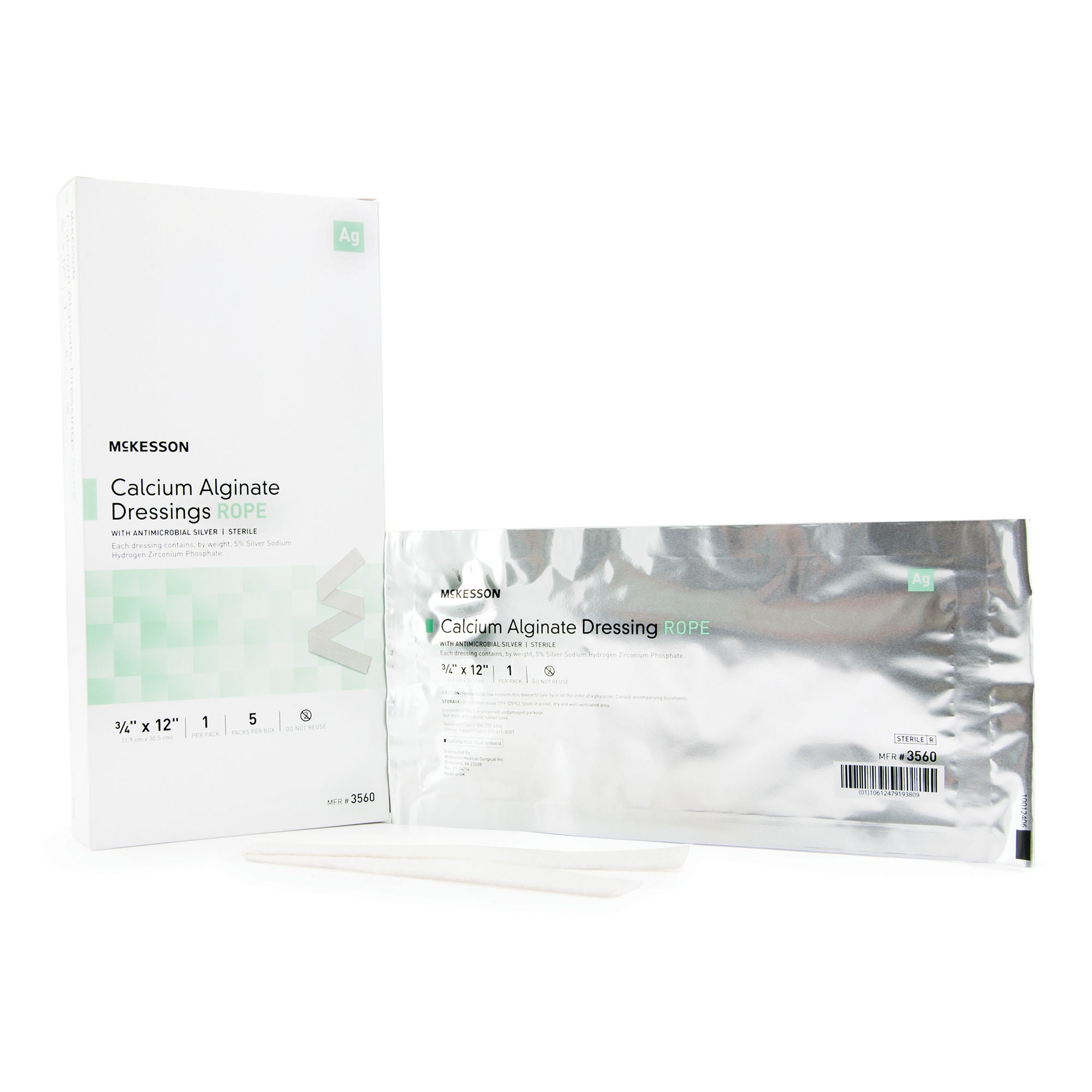 McKesson Calcium Alginate Dressing with Silver, ¾ x 12 Inch