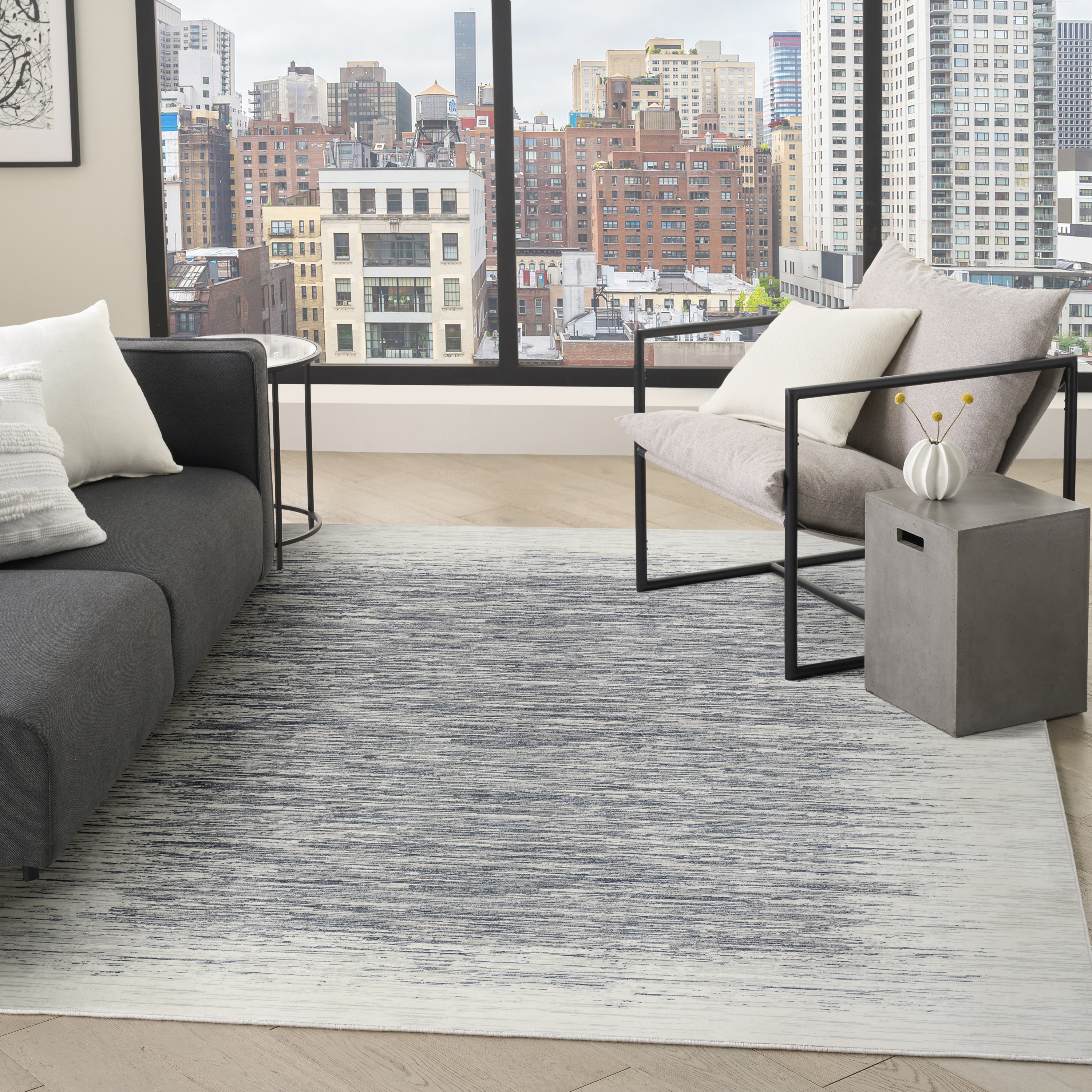 DKNY Grand Street 9' x 12' Ivory Blue Modern Indoor Rug