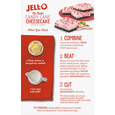 Jell-O No Bake Candy Cane Cheesecake Dessert Kit Candy Cane Sprinkles, Filling Mix & Oreo Crust Mix, 10.4 oz Box