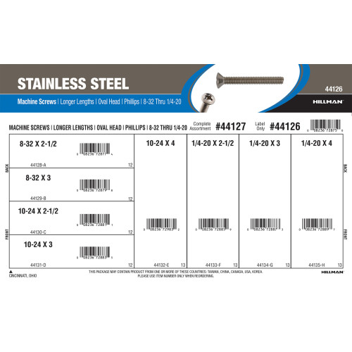 Stainless Steel Phillips Oval-Head Long Length Machine Screws Assortment (#8-32 thru 1/4