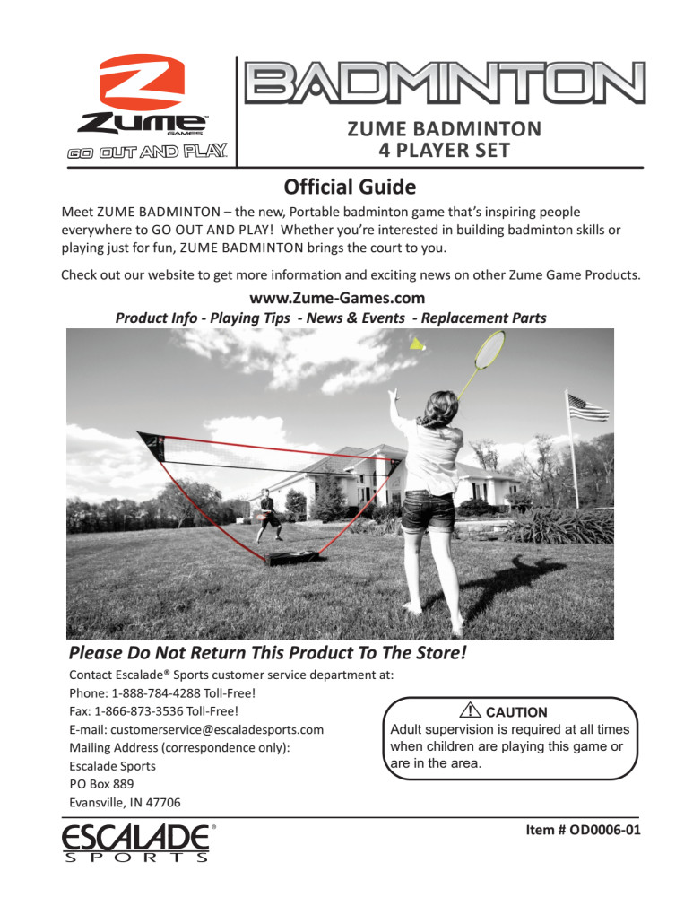 Zume Games Portable Badminton Set with Freestanding Base Sets Up on Any