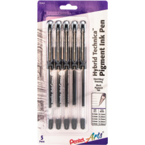 Hybrid Technica Gel Pen, Assorted Tip Sizes (0.3, 0.4, 0.5, 0.6, 0.8), Black Ink, 5-Pack
